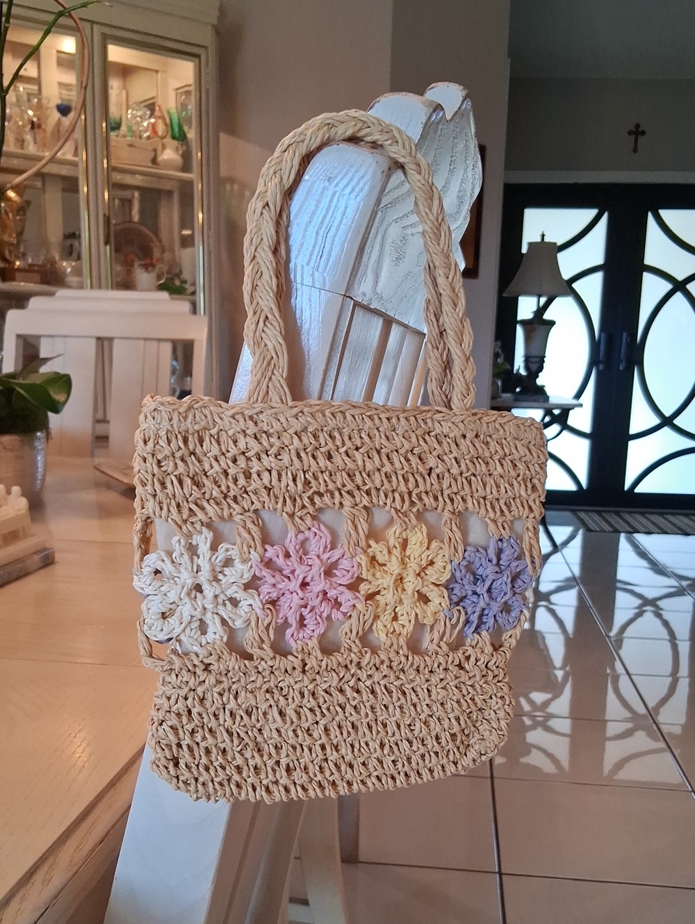 Floral Straw Bag Tote Brown & Multicolor. NW OT. Extra Small For Baby Girl. - Picture 5 of 16